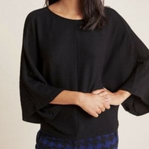 Anthropologie Maeve Claire Black Textured Knit Pullover Top Bell Sleeves Size S